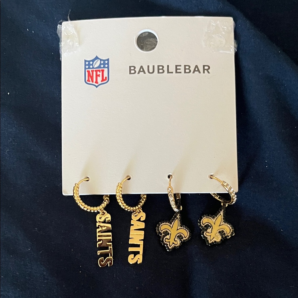 BaubleBar Gold Saints Logo Earrings Set